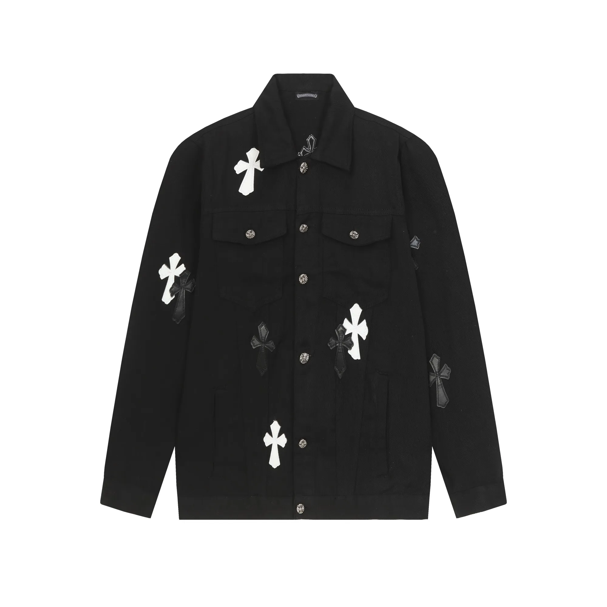 P336 Actual photo [High quality] Code: N666 Color: Picture color Size: M to XXXL Chrome Hearts Croix heart patchwork leather cross patchwork embroidered shirt denim jacket